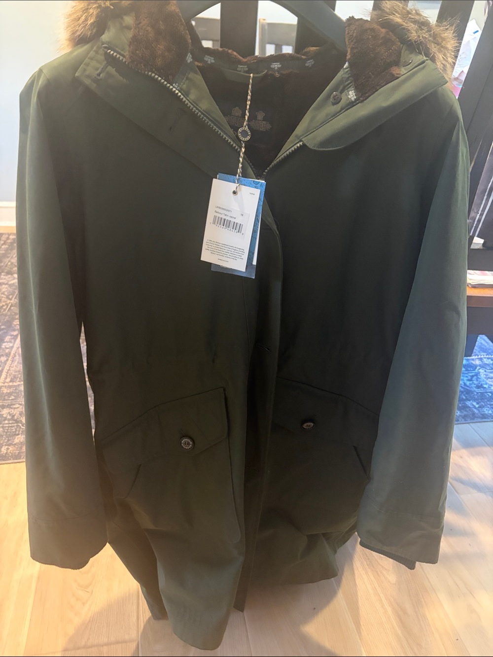 Barbour Dark Olive Utility Jacket with Faux-Fur Trim